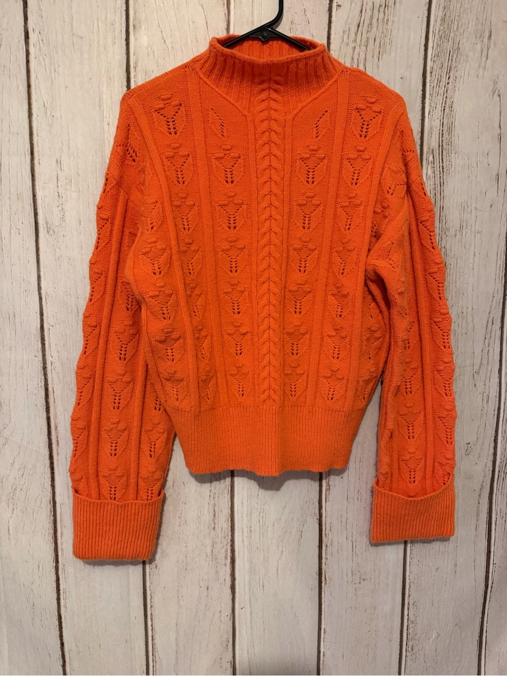 Cider Orange Cable Knit Turtleneck Sweater Size S Pom Pom Popcorn Knit